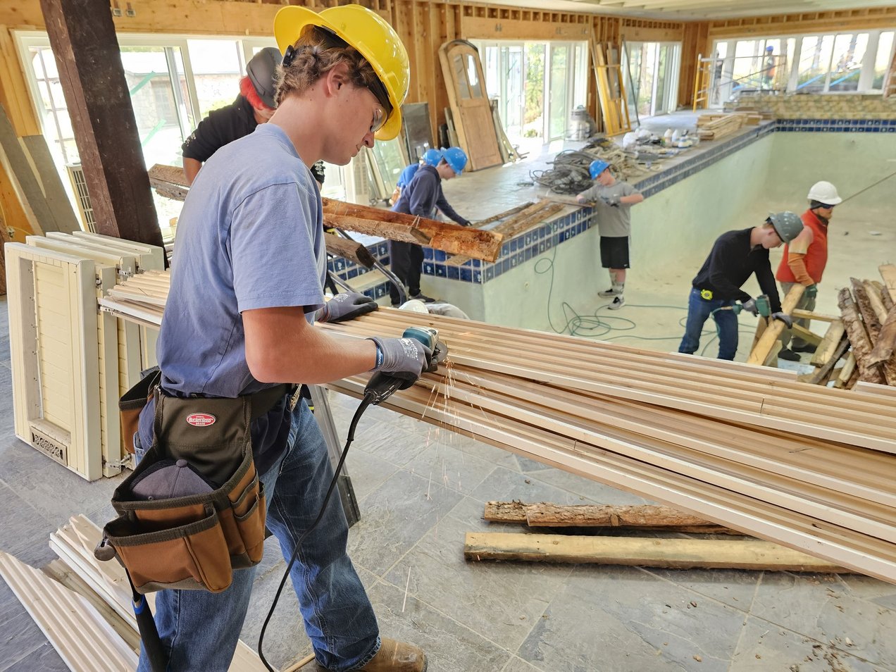 Students Grinding trim for reuse